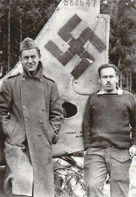 Len Smith and Lou Loevsky at Stalag VII A, 1945, two days after liberation.